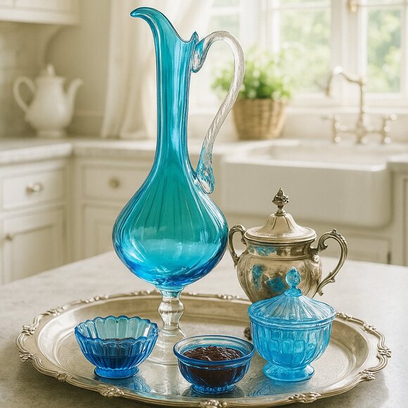 Empoli Vintage Italian Cobalt Blue Pitcher Decanter 13" - Picture 3 of 8